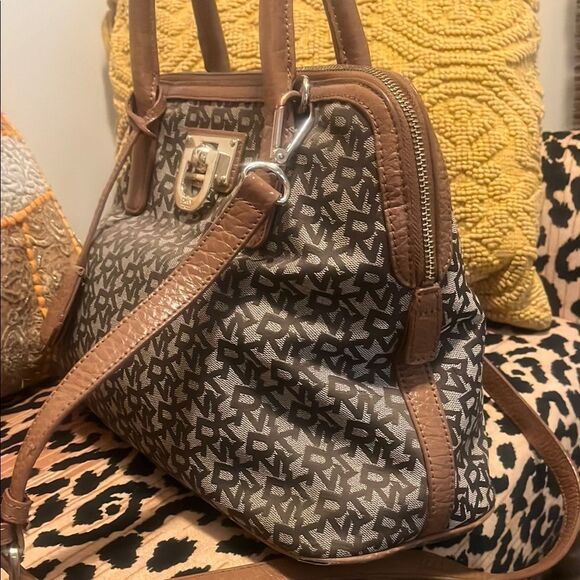 DKNY Brown and Tan Logo Satchel - Picture 7 of 13